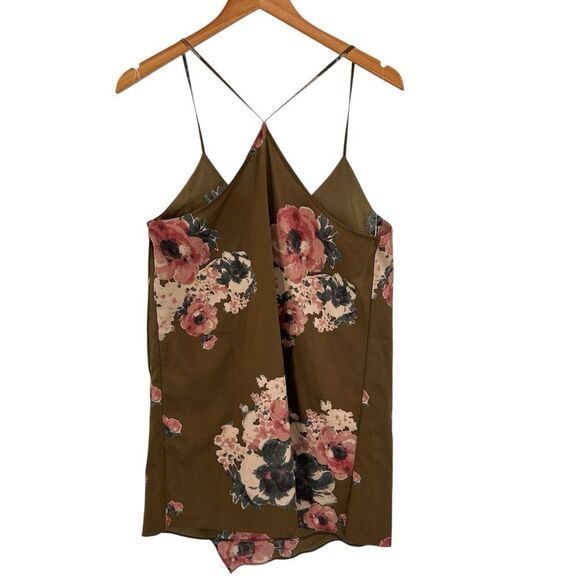 Free People olive floral cascades faux wrap strappy Slip Dress size medium - Picture 5 of 8